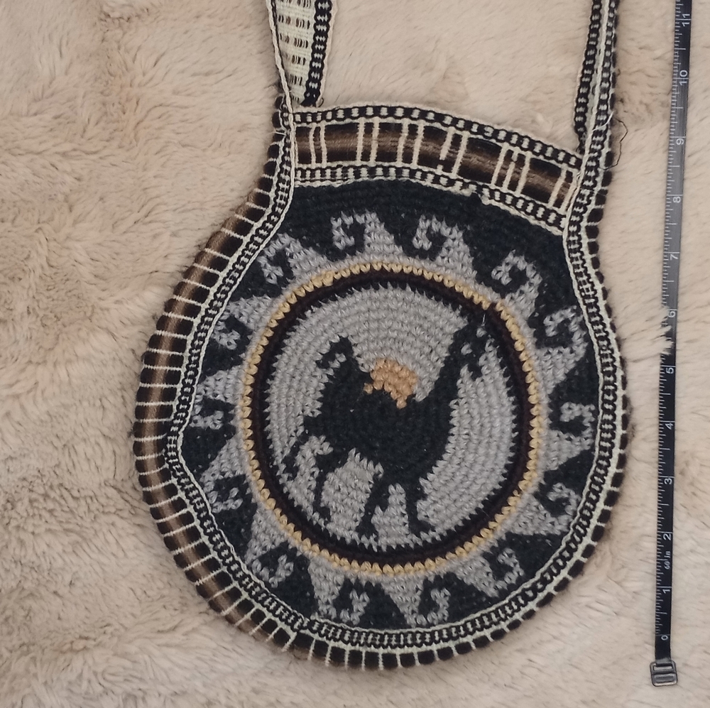Hand Knit Crocheted Bohemian Hippie Lama Crossbody Bag - Picture 4 of 5